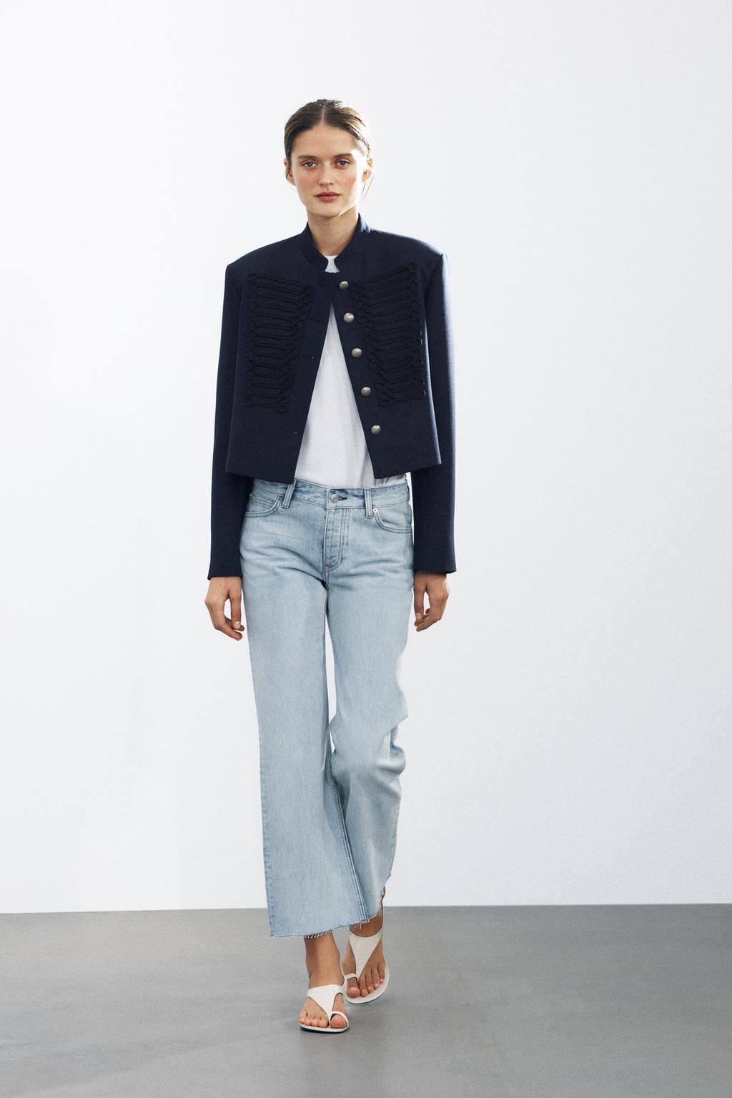 

Укороченные расклешенные джинсы с низкой посадкой ZARA, синий