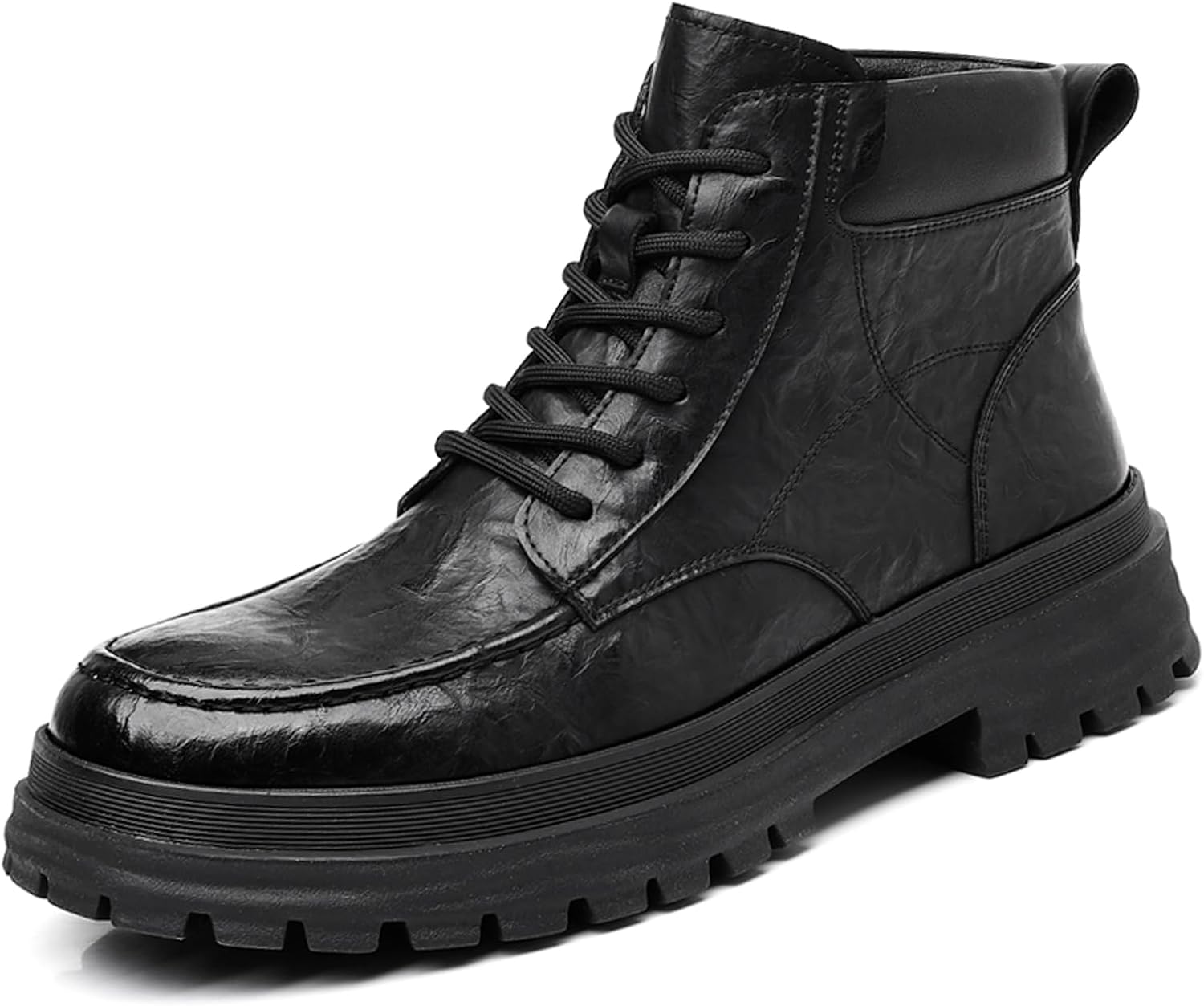 

Мужские кожаные байкерские ботинки на шнуровке с платформой, винтажный стиль, круглый носок, массивная подошва, противоскользящая, с устойчивым каблуком, чукка, водонепроницаемые, повседневные, формальные, деловые, ботинки Ptnoka, черный