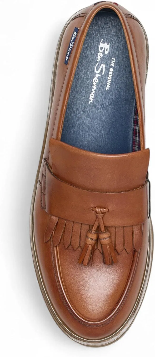 Лоферы мужские с кисточками из натуральной кожи, Tan Infinity Leather — фото 3