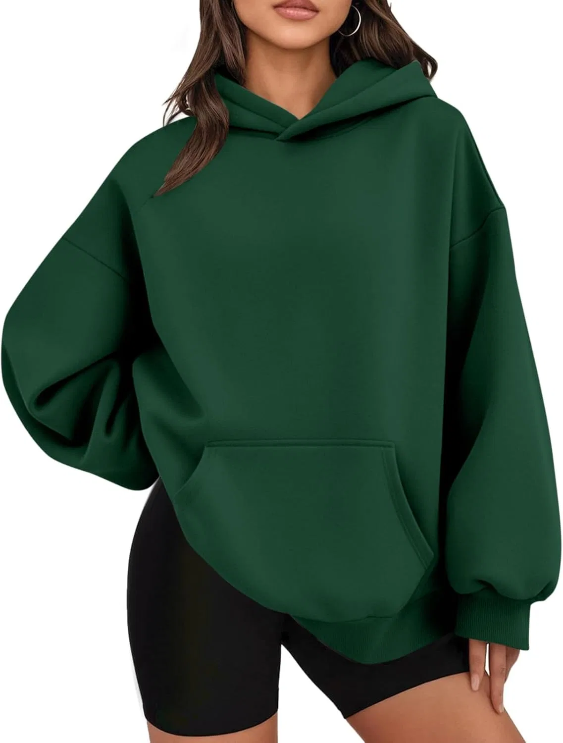 Толстовка оверсайз женская, флисовая, A005-dark Green
