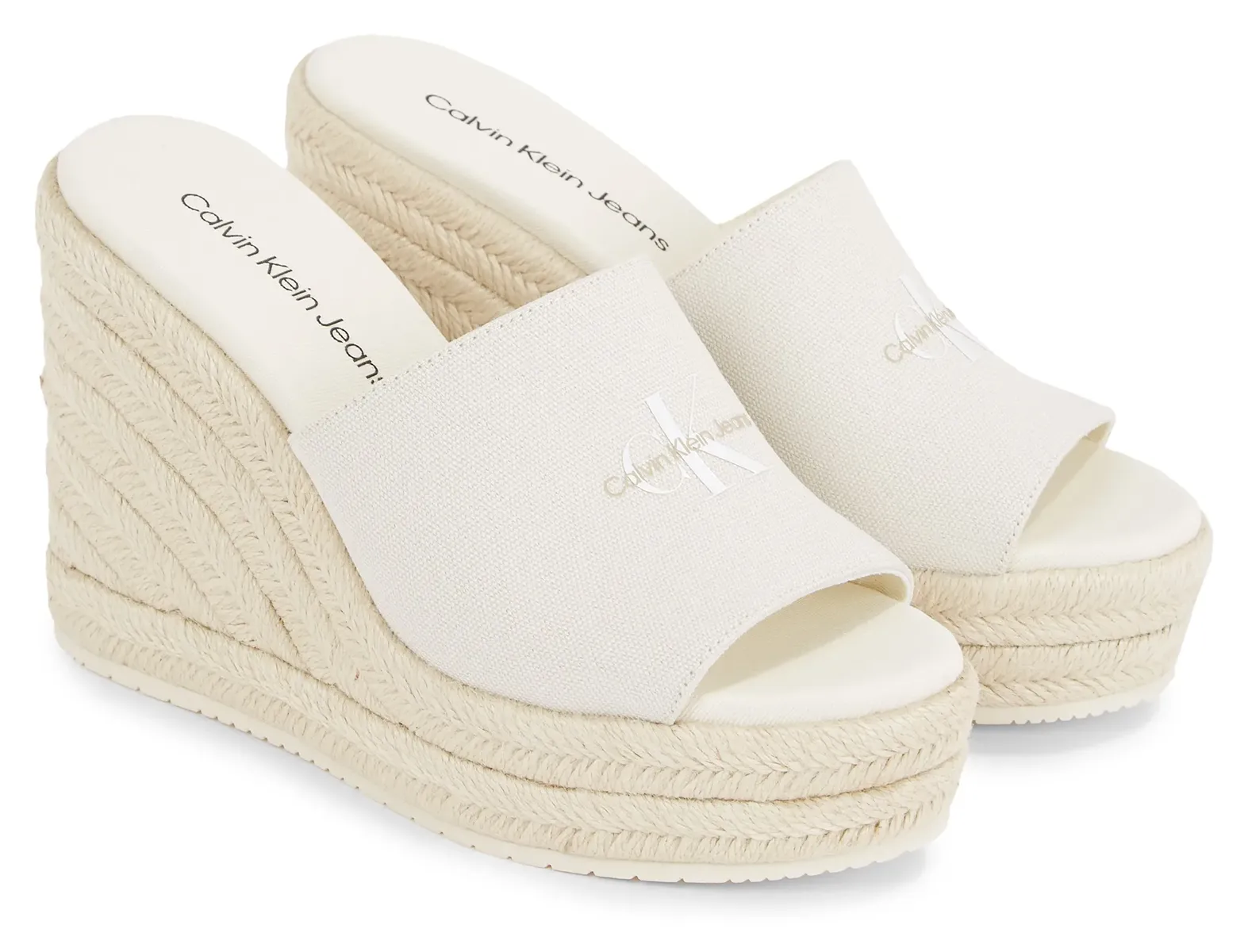 

Мюли Calvin Klein Jeans "SLIDE WEDGE ROPE SANDAL ML BTW", каблук-танкетка, летняя обувь, тапочки на танкетке, белый