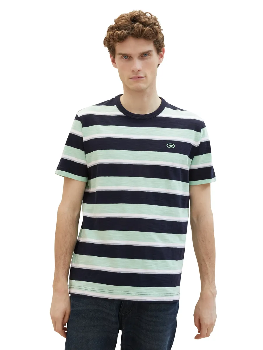 

Рубашка с круглым вырезом TOM TAILOR в полоску, цвет Navy Mint Multi Bold Stripe