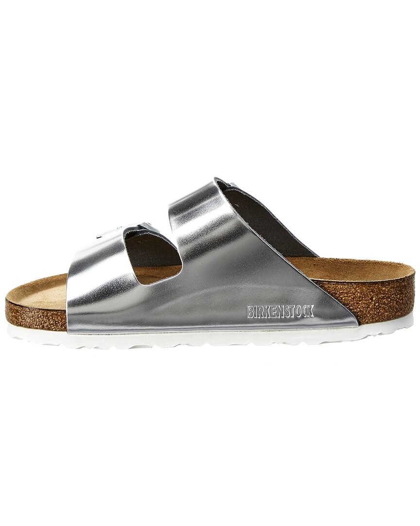 Женские кожаные сандалии Birkenstock Arizona с мягкой стелькой, серебро — фото 2