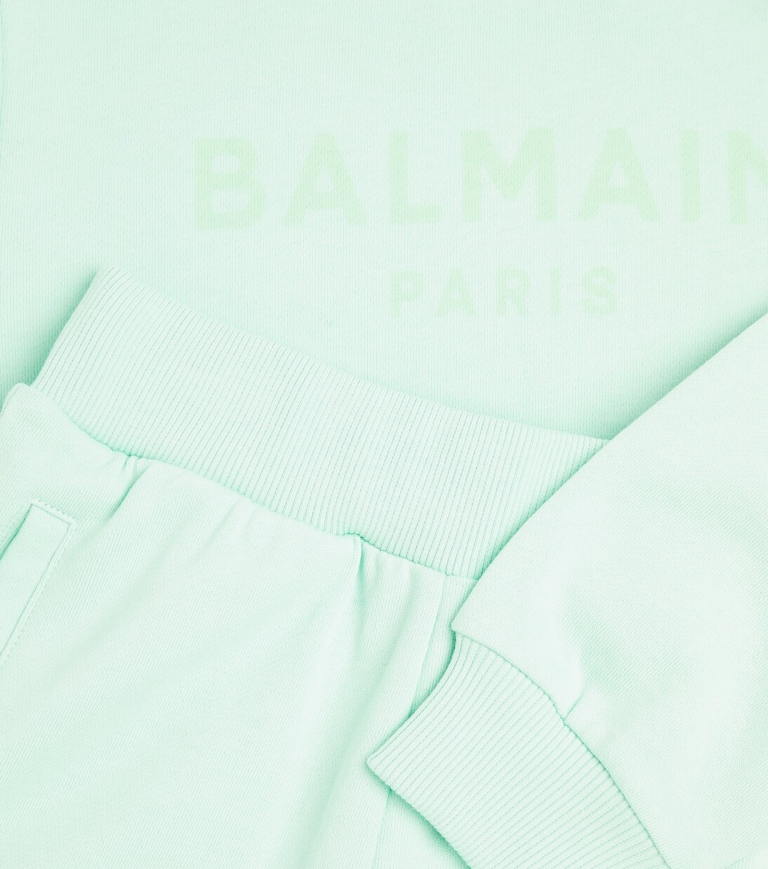 Спортивный костюм из хлопкового джерси Balmain Kids, Verde Acqua — фото 3