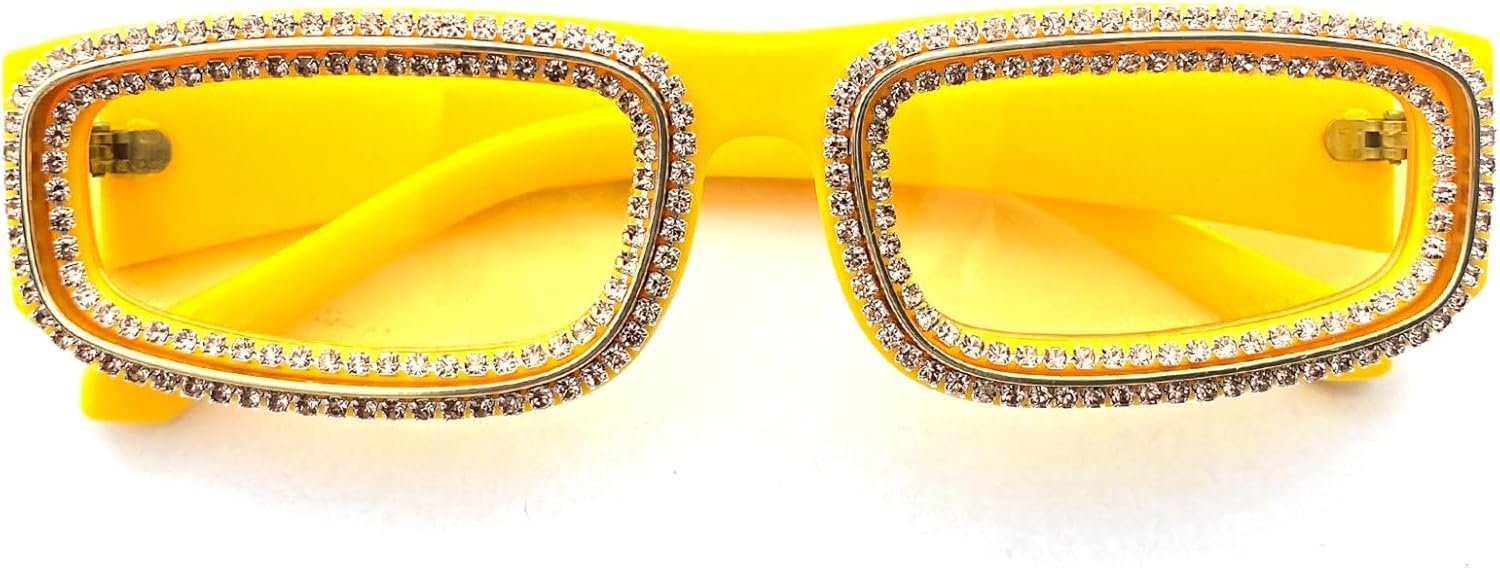 

Женские солнцезащитные очки с бриллиантами, винтажные прямоугольные солнцезащитные очки, сверкающие очки для женщин, квадратные солнцезащитные очки со стразами mincl, Yellow
