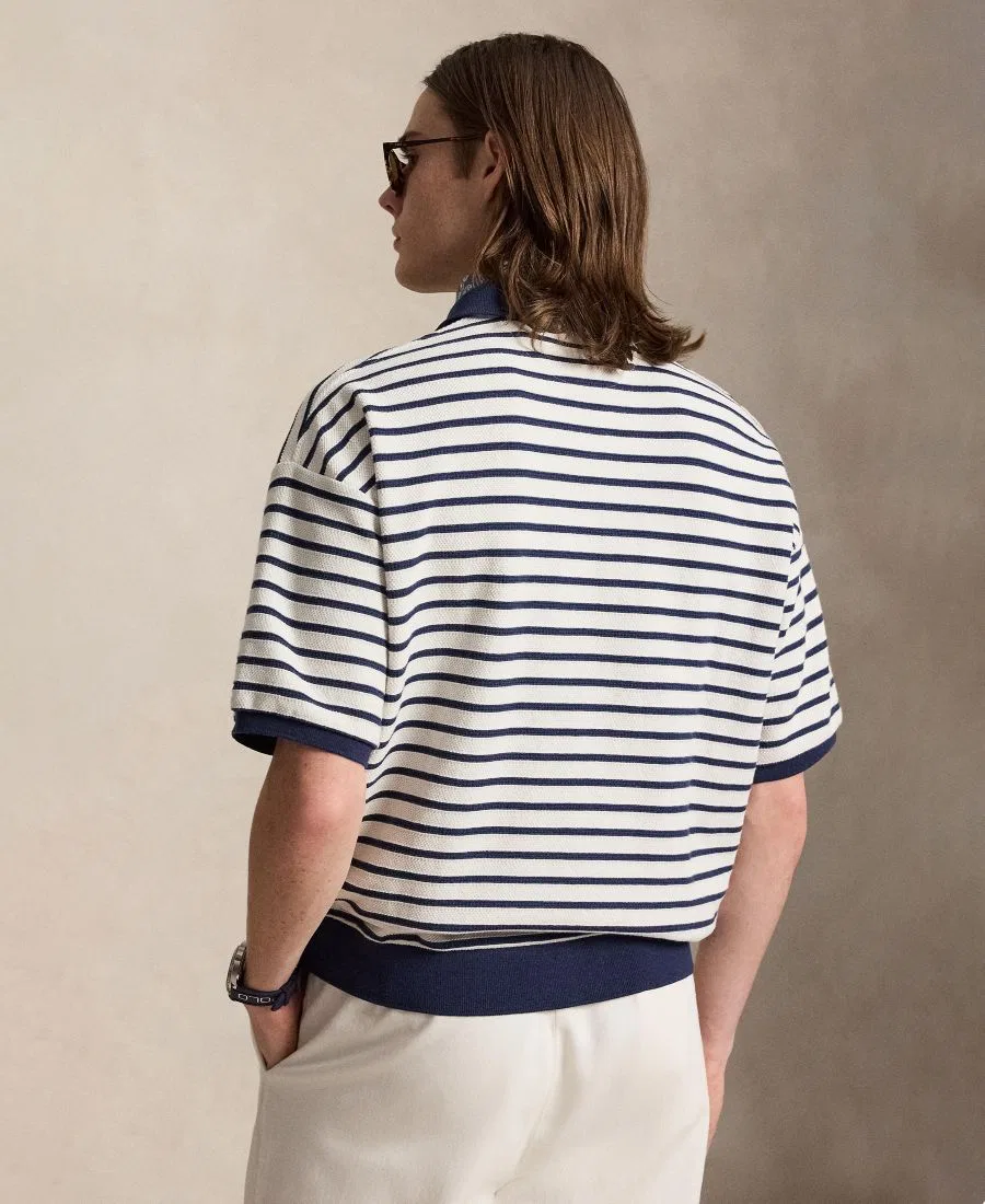 Мужское поло Relaxed-Fit Striped Textured Polo Shirt Polo Ralph Lauren, Nevis/Newport Navy — фото 4