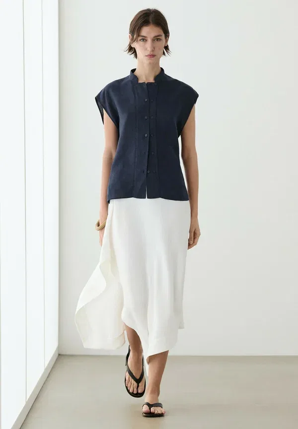 Блуза льняная Blouse Massimo Dutti, dark blue, темно-синий — фото 4
