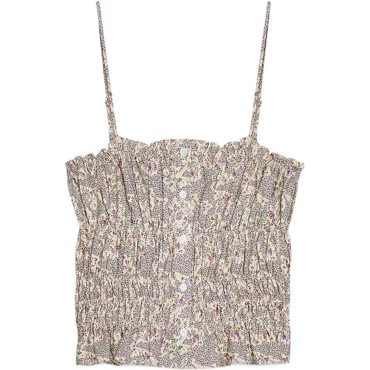 Женский хлопковое топ-майка с бретельками без рукавов ZARA, Light Purple/White