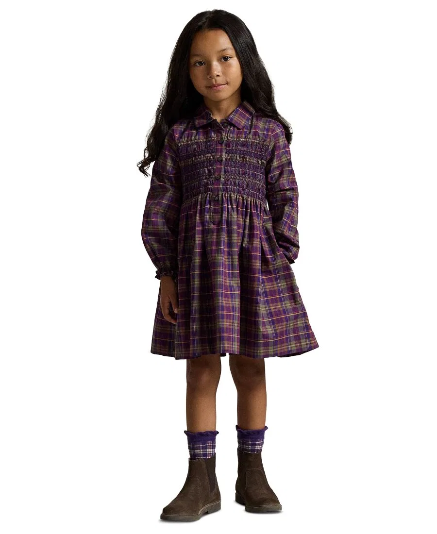Платье-рубашка из хлопкового поплина с цветочным принтом, модель Floral Cotton Poplin Shirt Dress Polo Ralph Lauren, Purple/Green Multi Plaid — фото 2