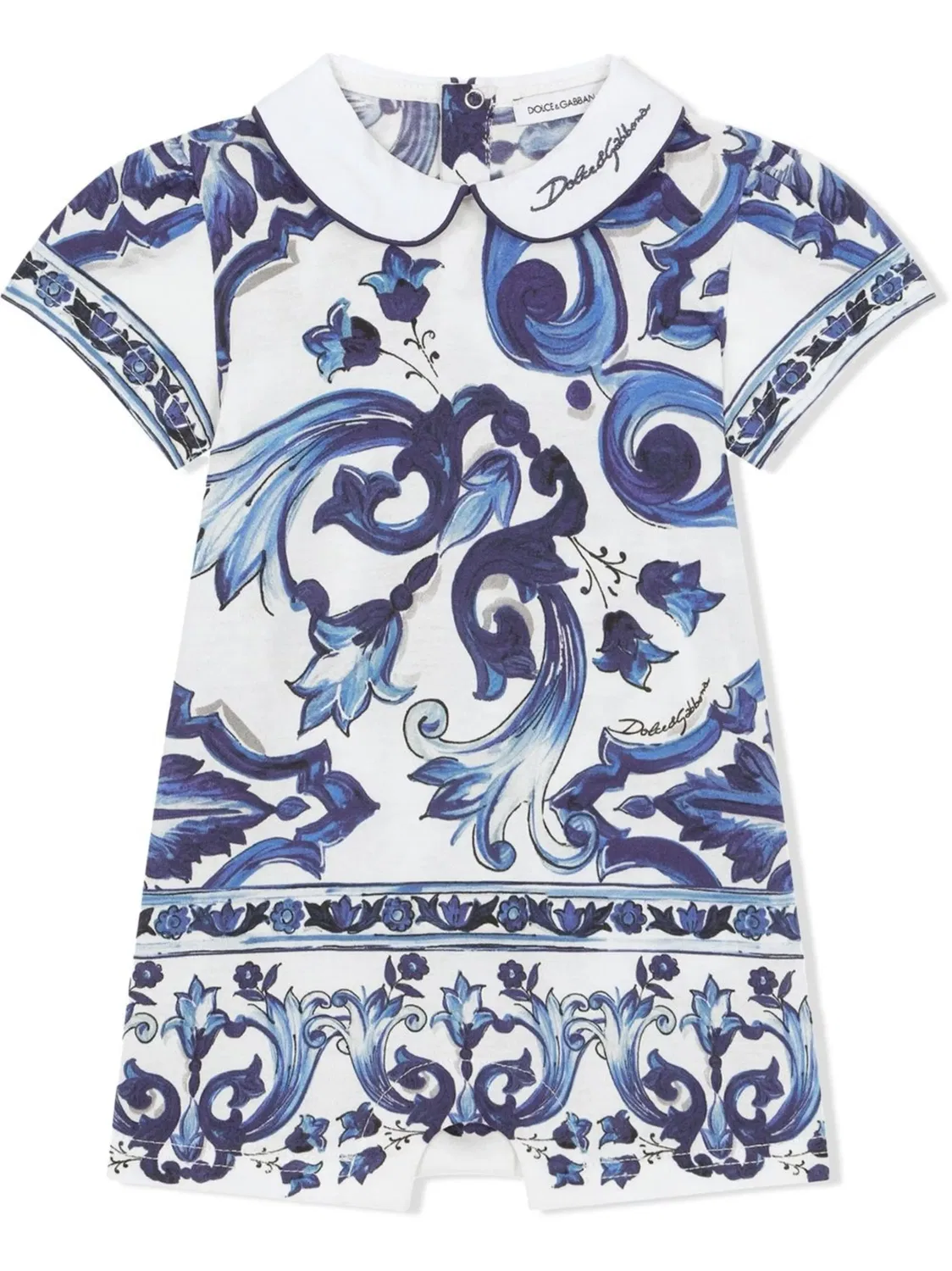 Комплект из комбинезона и повязки на голову с принтом Majolica Dolce & Gabbana Kids, синий — фото 2