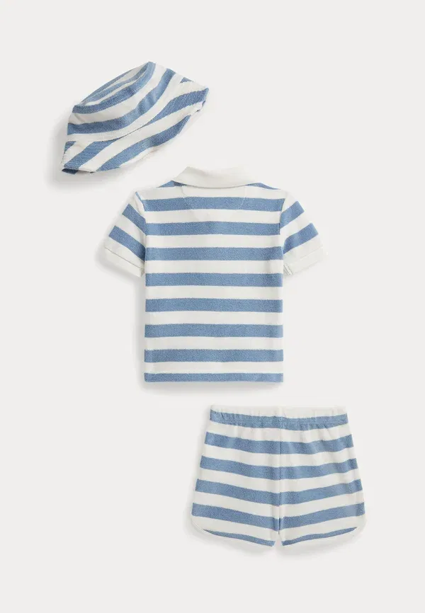 Комплект из поло и шорт с полоской, модель Striped terry polo shirt, short & hat set, Polo Ralph Lauren, синий/белый — фото 2