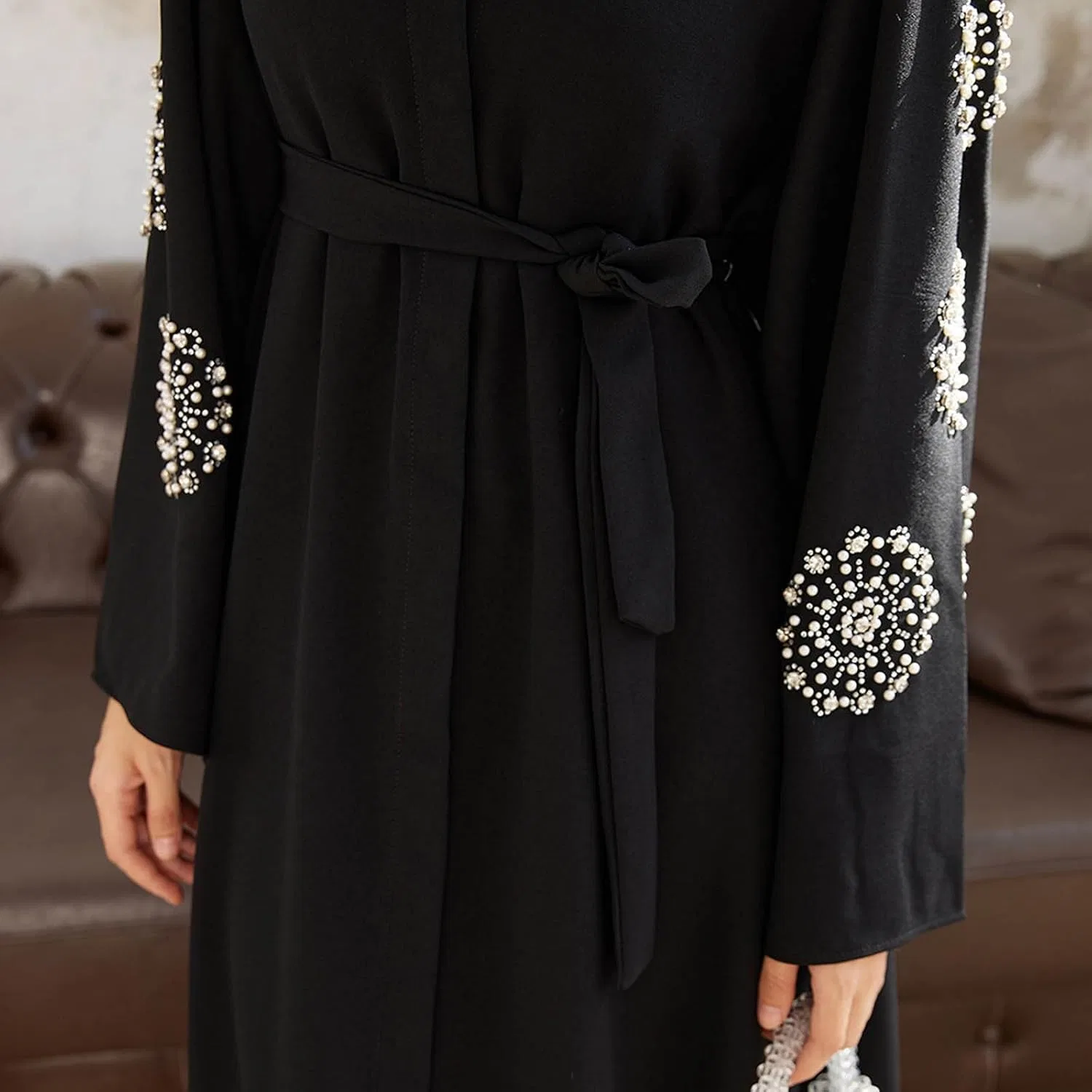 Женское свободное платье-макси с воротником-стойкой, Black — фото 3