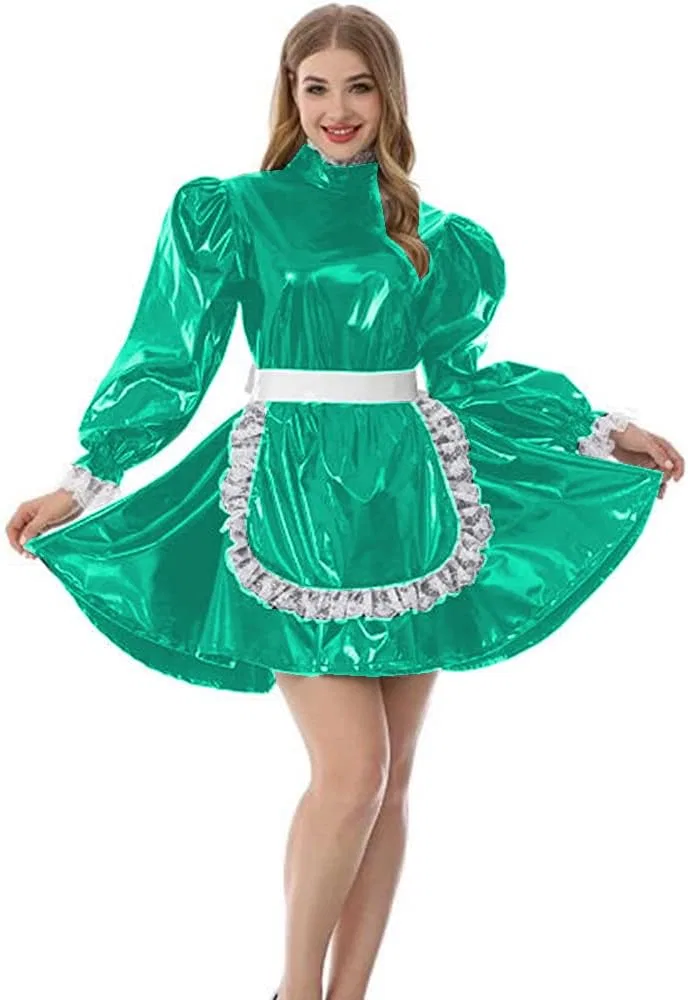 Женское мини-платье A-line из ПВХ с длинным рукавом, Peacock Green