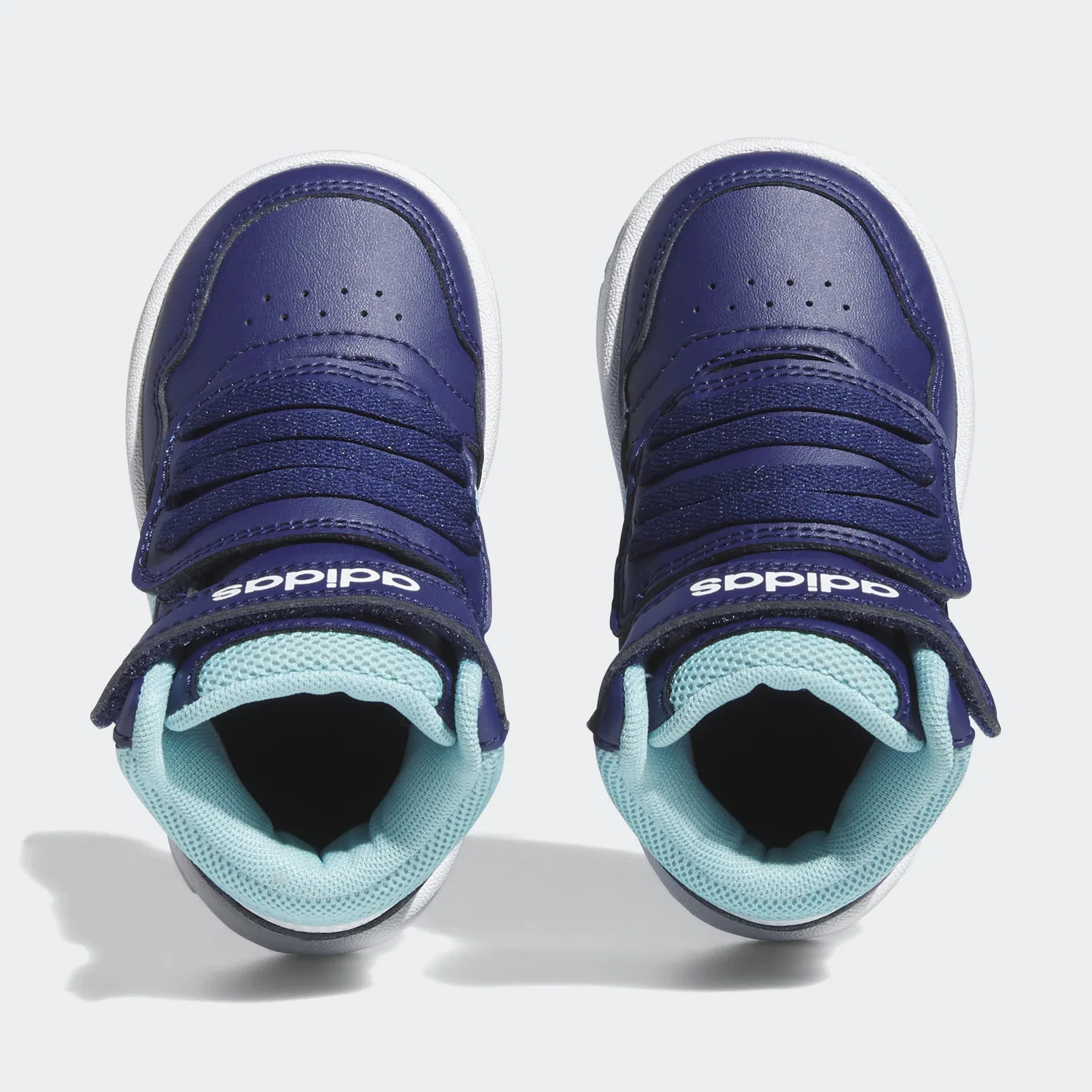 Детские кроссовки для мальчиков и девочек высокие Hoops Mid Adidas, Dark Blue Light Aqua Cloud White — фото 3