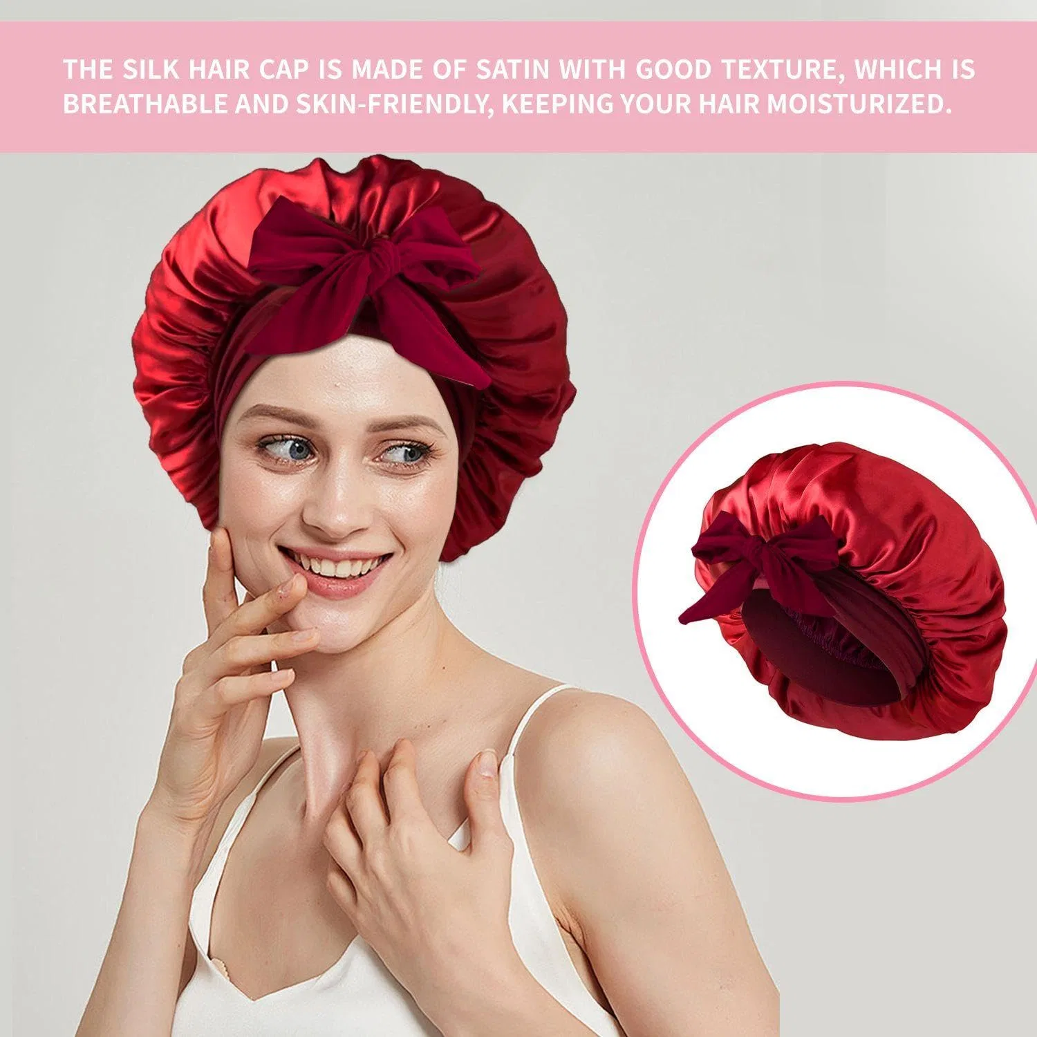 Шапочка для душа Satin Sleep Cap, 2 шт, 58 см, розовая Cwpfvqa — фото 4