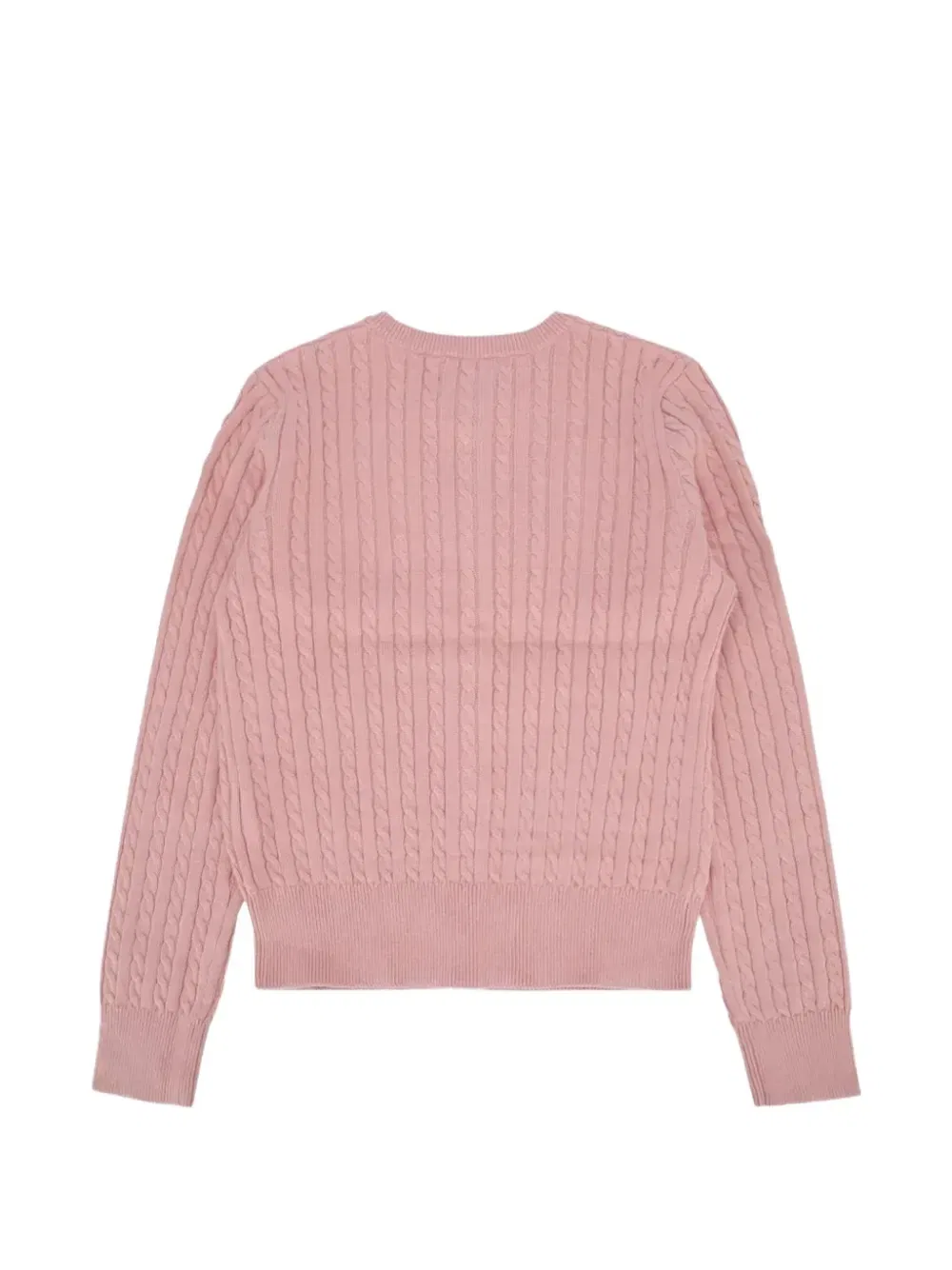 Вязаный хлопковый кардиган в косичку Polo Ralph Lauren Kids, розовый — фото 2