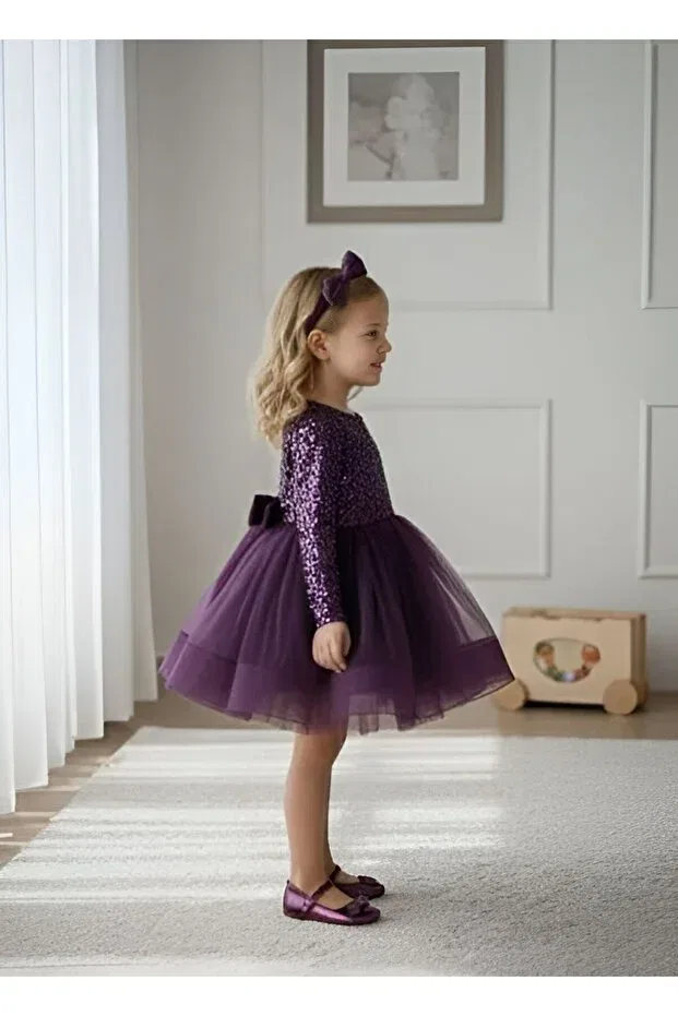 Детское платье для девочек с длинным рукавом Birthday party evening dress Mixie, Purple — фото 3