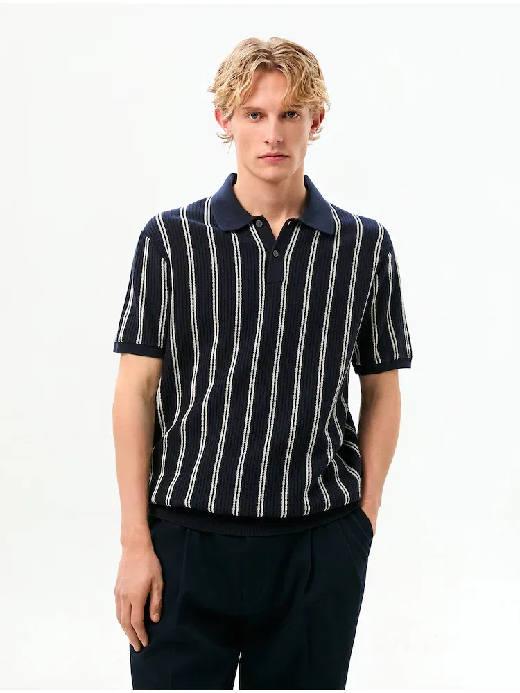 Свитер с поло, вертикальная полоска, модель T12G0KPN200MT1C1G TOMMY HILFIGER, Navy — фото 2