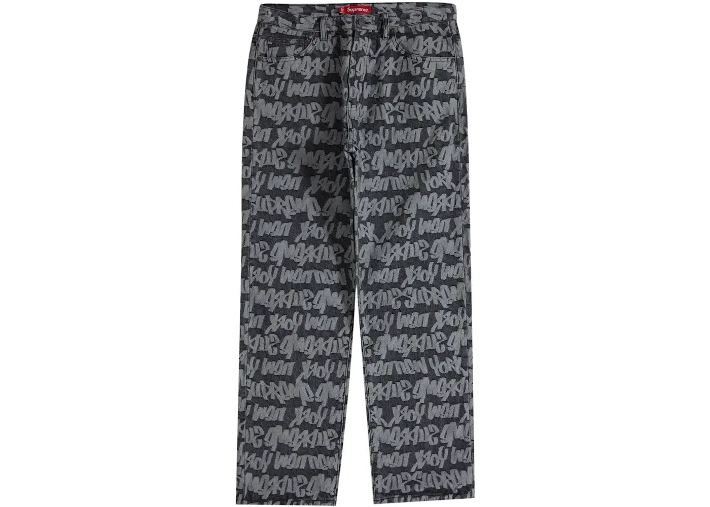 Мужские джинсы с принтом Supreme Fat Tip Jacquard Regular Jean, Black