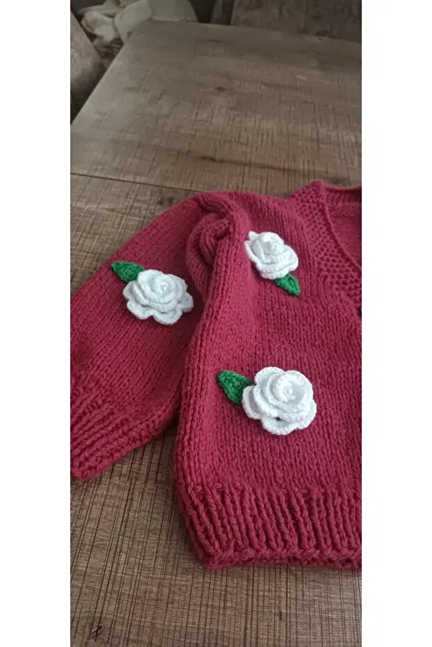 Детский кардиган с цветочным принтом El Örgüsü Cici Bebe, Dark Rose Dusky — фото 3