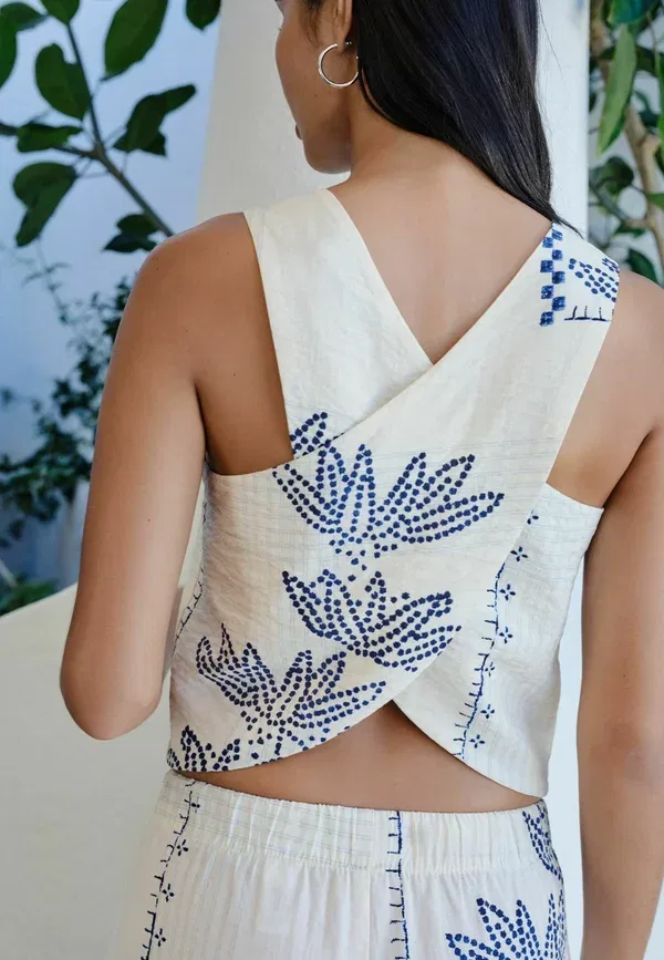 Блуза с принтом Blouse Next, Ecru темно-синий Palm Print — фото 2