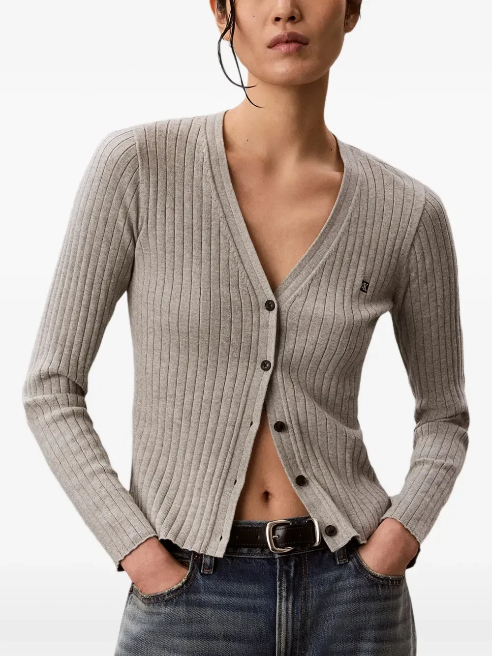Кардиган в рубчик с нашивкой-логотипом Calvin Klein, серый — фото 4