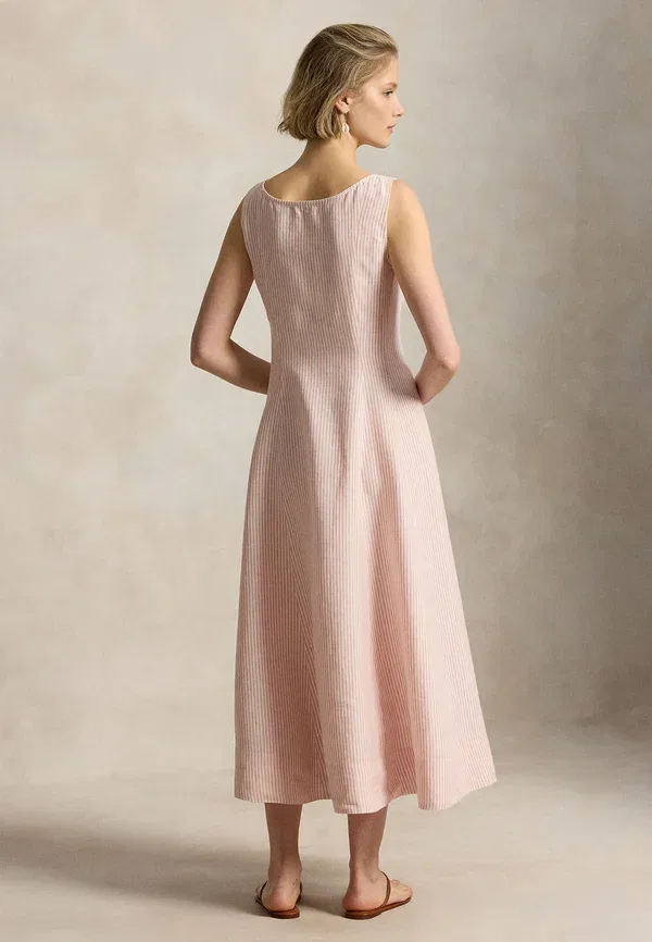 Платье рубашка из льна, полосатое, Striped paneled linen dress - shirt dress, Polo Ralph Lauren, mauve white, белый/сиреневый — фото 3