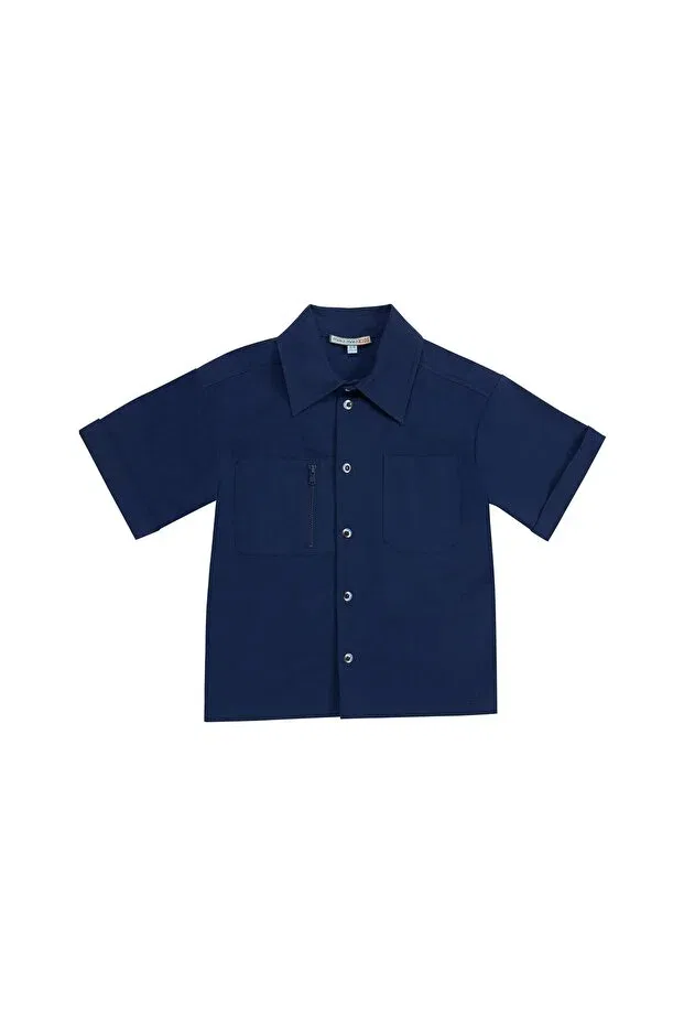 Детская рубашка для мальчиков с коротким рукавом Manimani, Navy Blue — фото 3
