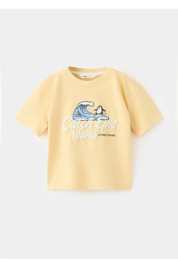 Детская хлопковое футболка с принтом Mango Baby, Yellow — фото 2