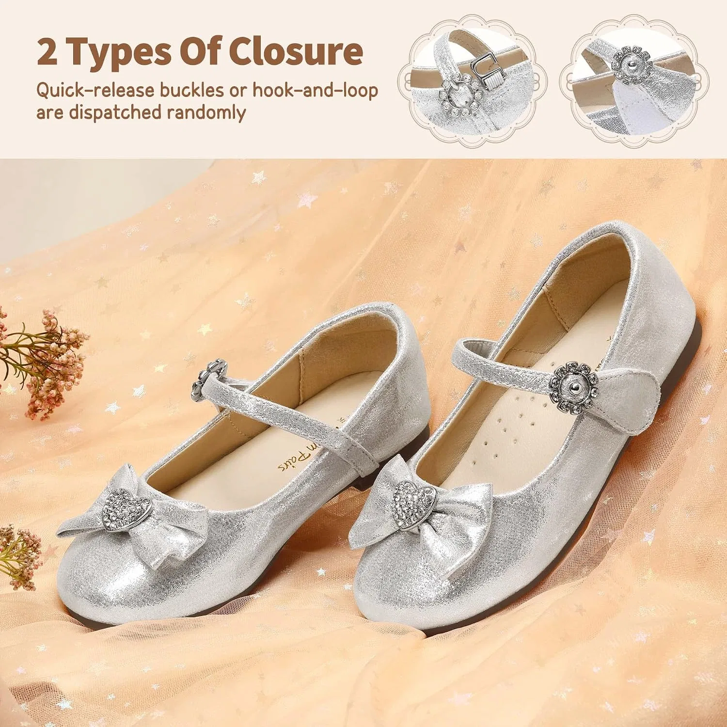 Детские балетки для девочек с бантом Mary Jane DREAM PAIRS, Silver — фото 3