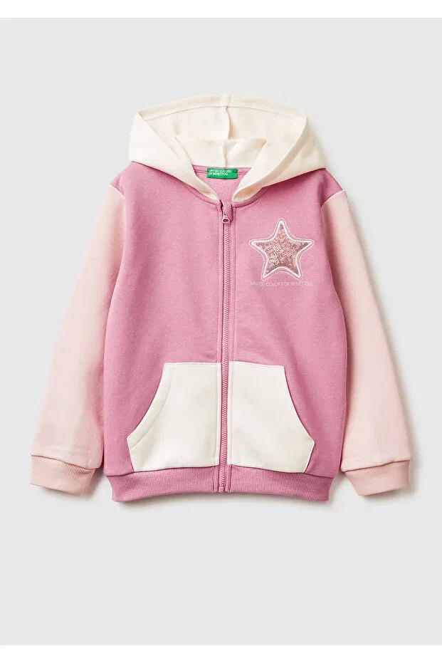 Детское худи для девочек с цветовым блоком United Colors Of Benetton, Cream-Pink