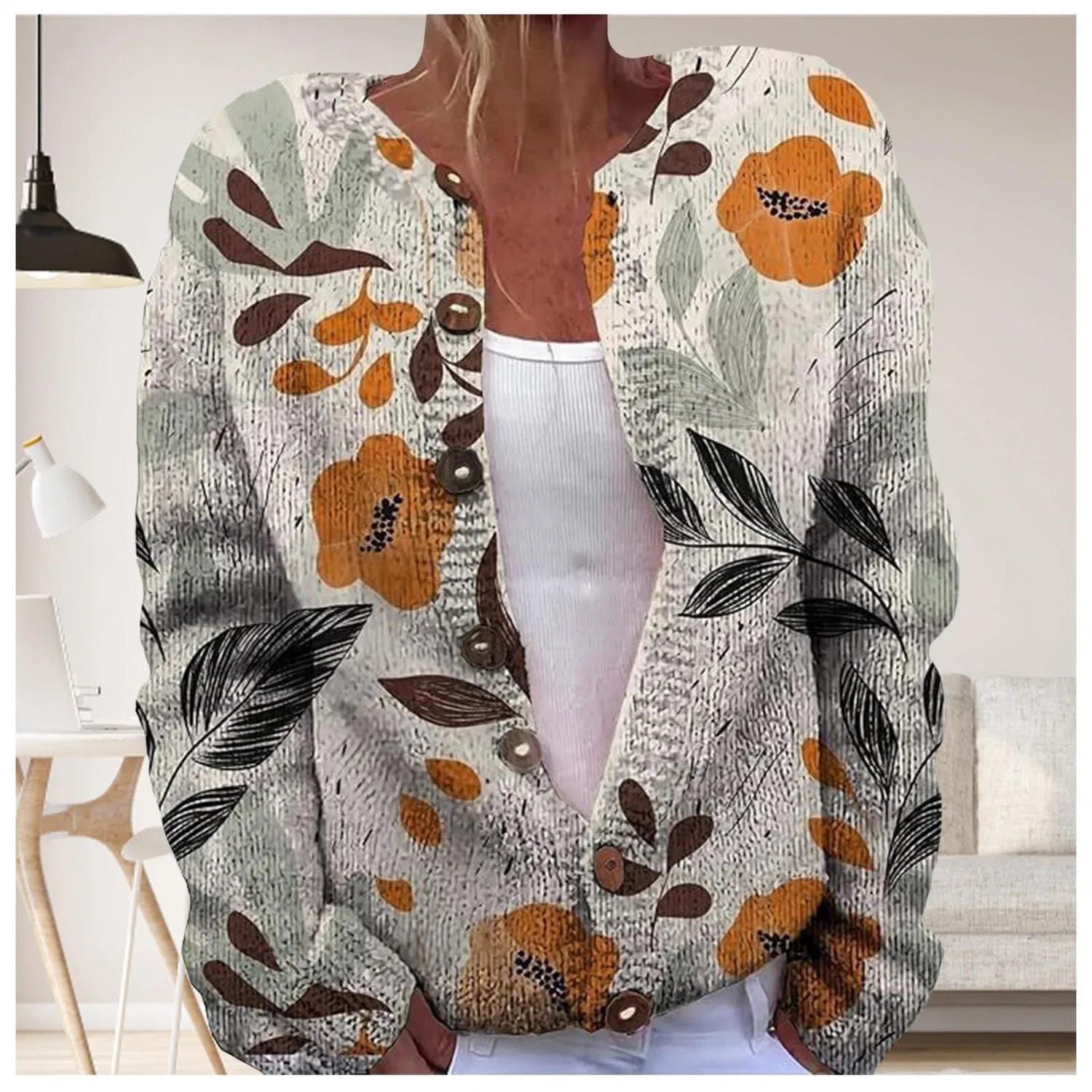 Женский кардиган с принтом Vintage Floral Print, Motivo 07 — фото 2