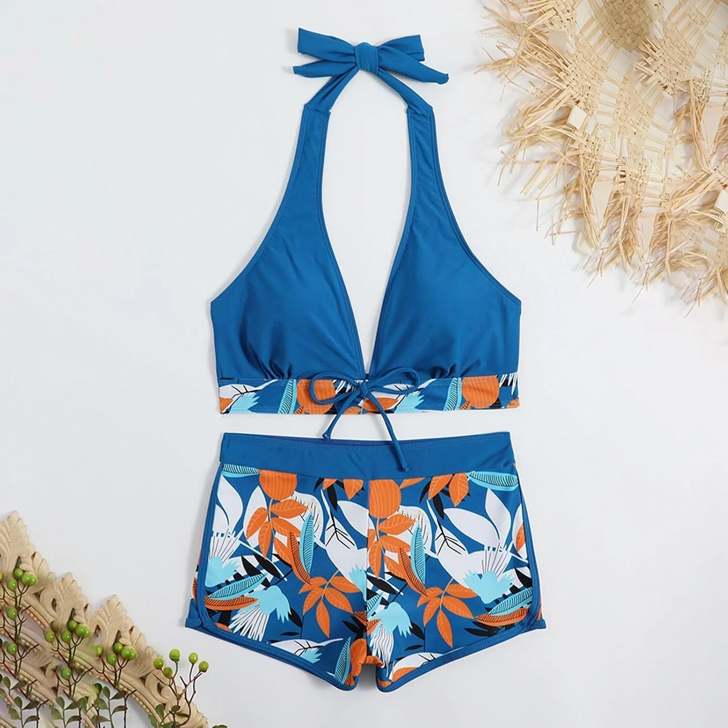 Женский бикини-сет с принтом Halter Tie, Blue — фото 3