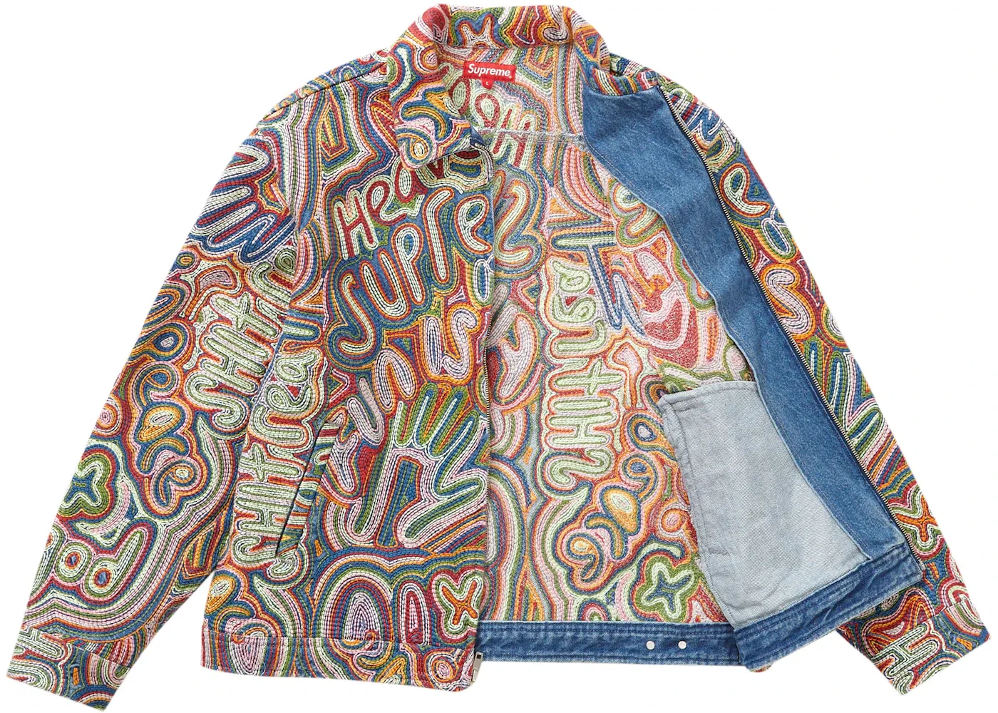 Мужская джинсовая куртка с цепной вышивкой Supreme, Multicolor — фото 2