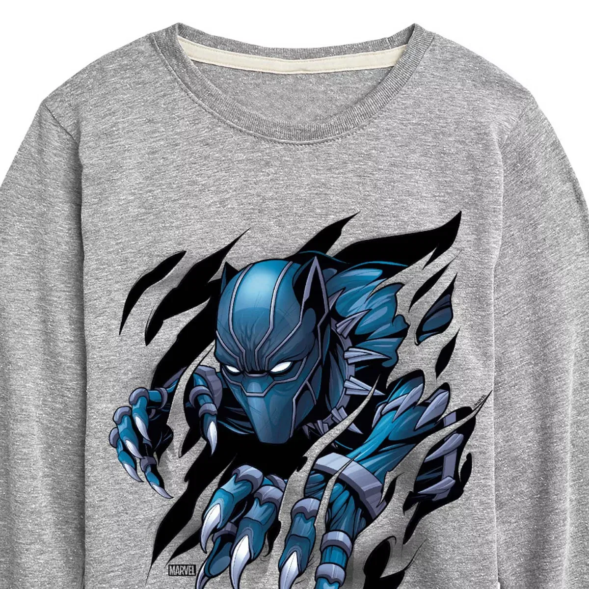 Детская футболка с длинным рукавом с принтом Black Panther Rip Through Marvel, Athletic Heather — фото 2