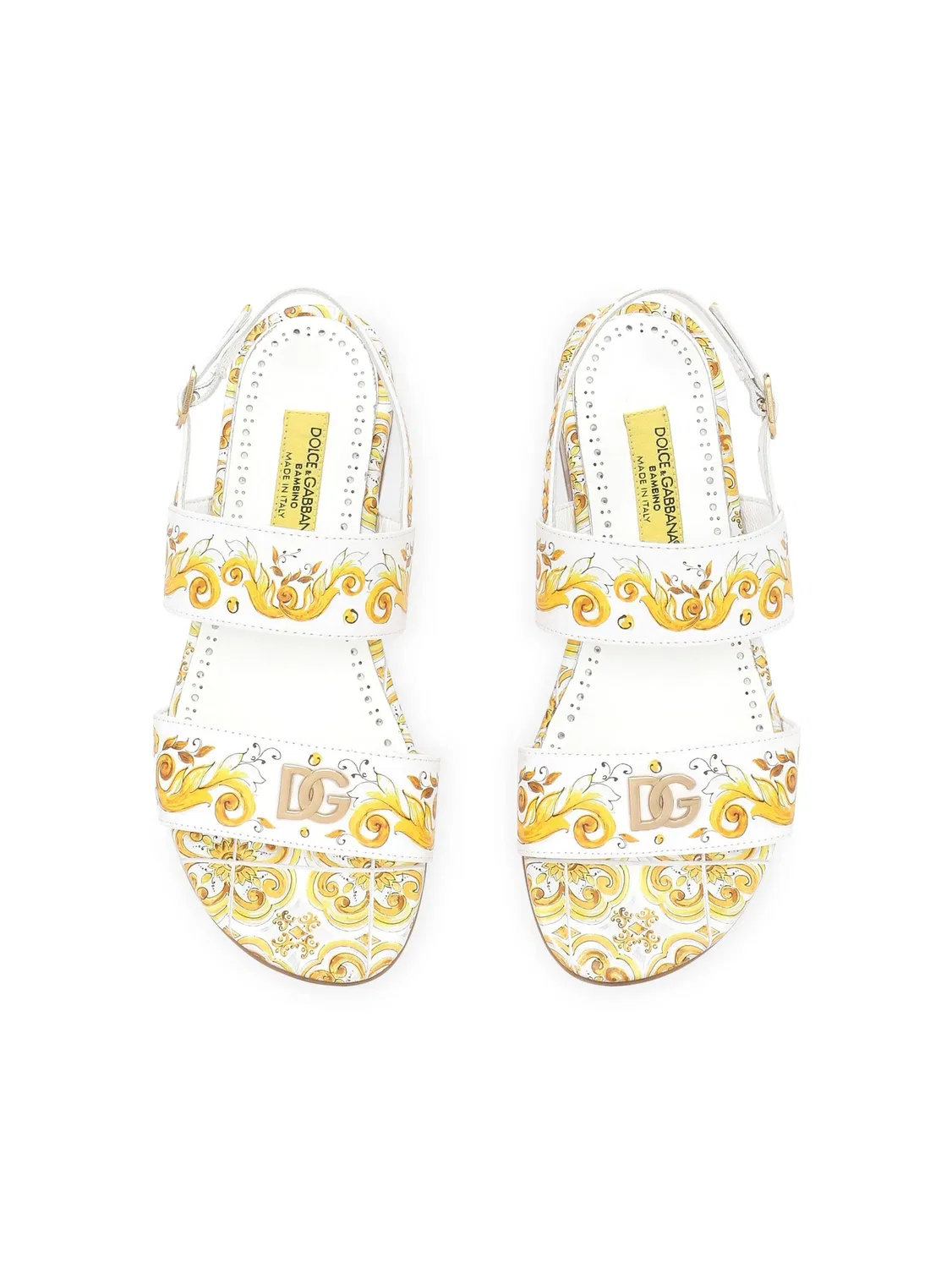 Сандалии из кожи с принтом Маджолику Dolce & Gabbana, белый — фото 2