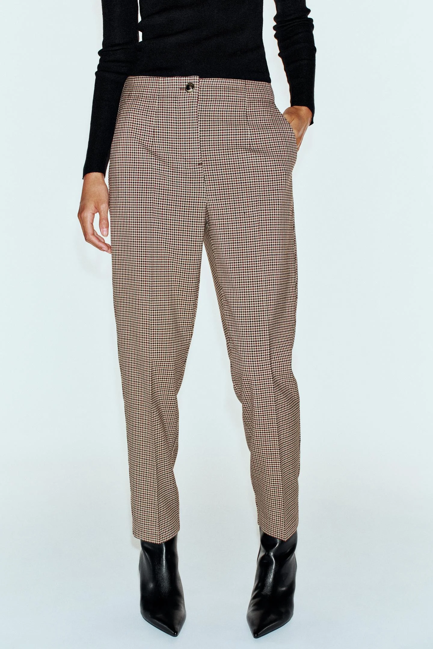 Брюки Zara Tobillero Tiro Alto, коричневый/кремовый