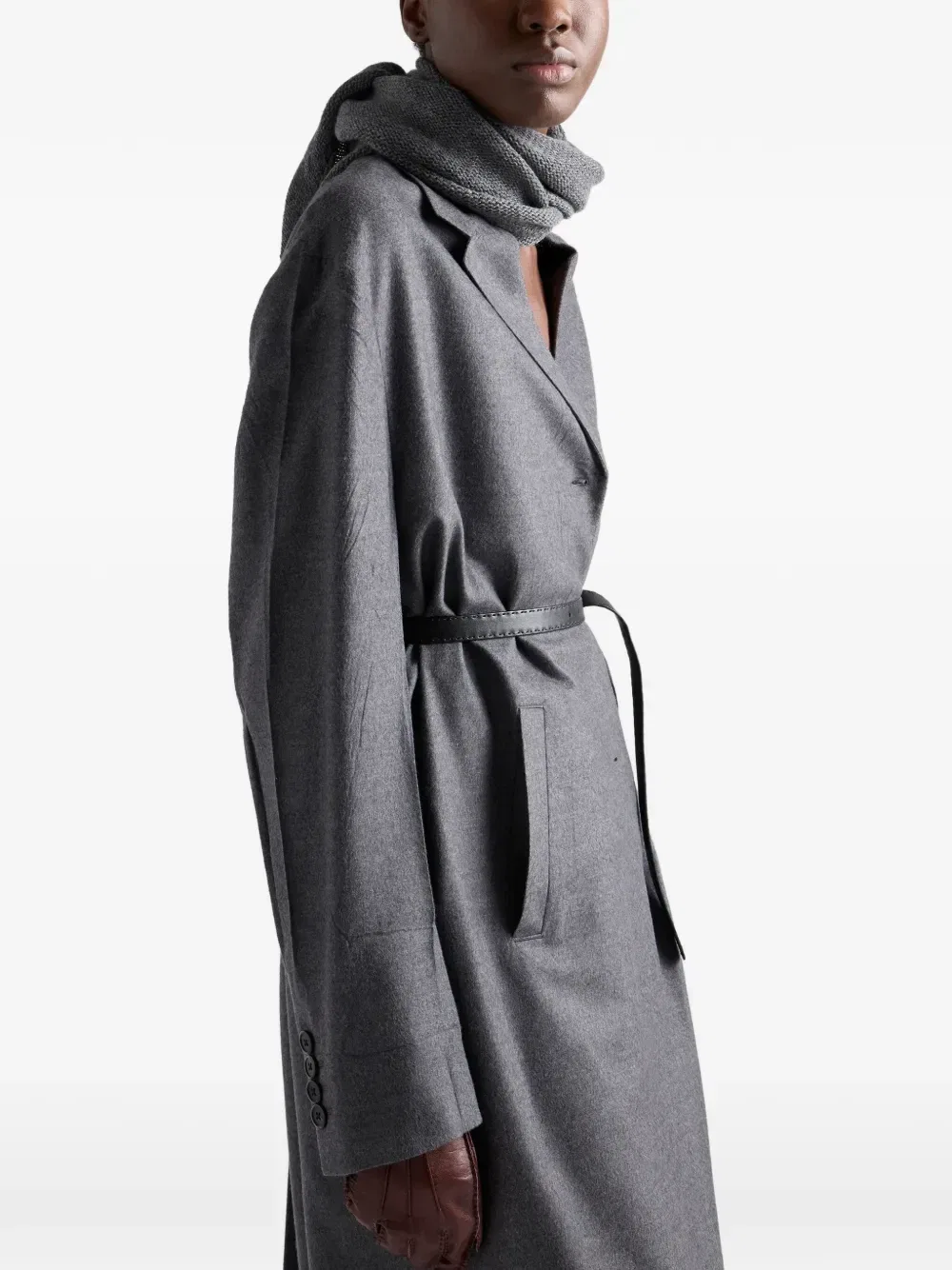 Однобортное пальто из кашемира и шерсти Prada, серый — фото 4