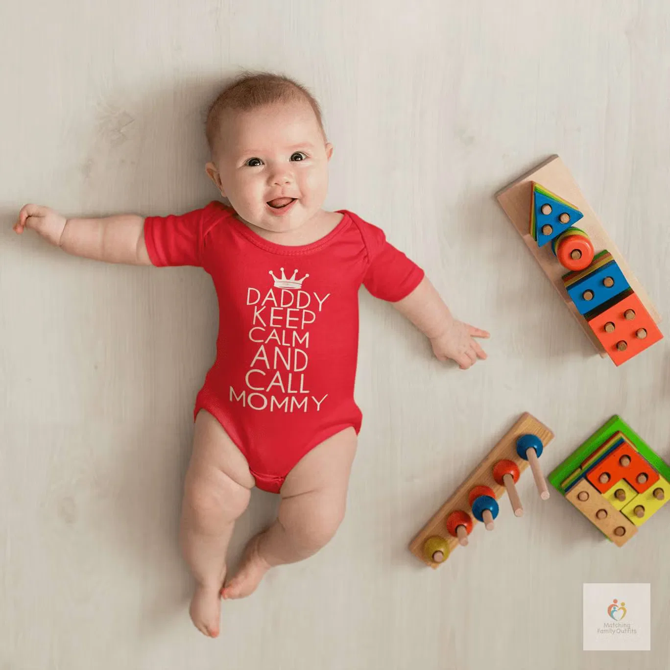 Боди-комбинезон с принтом Daddy Keep Calm and Call Mommy Matching Family Outfits, красный