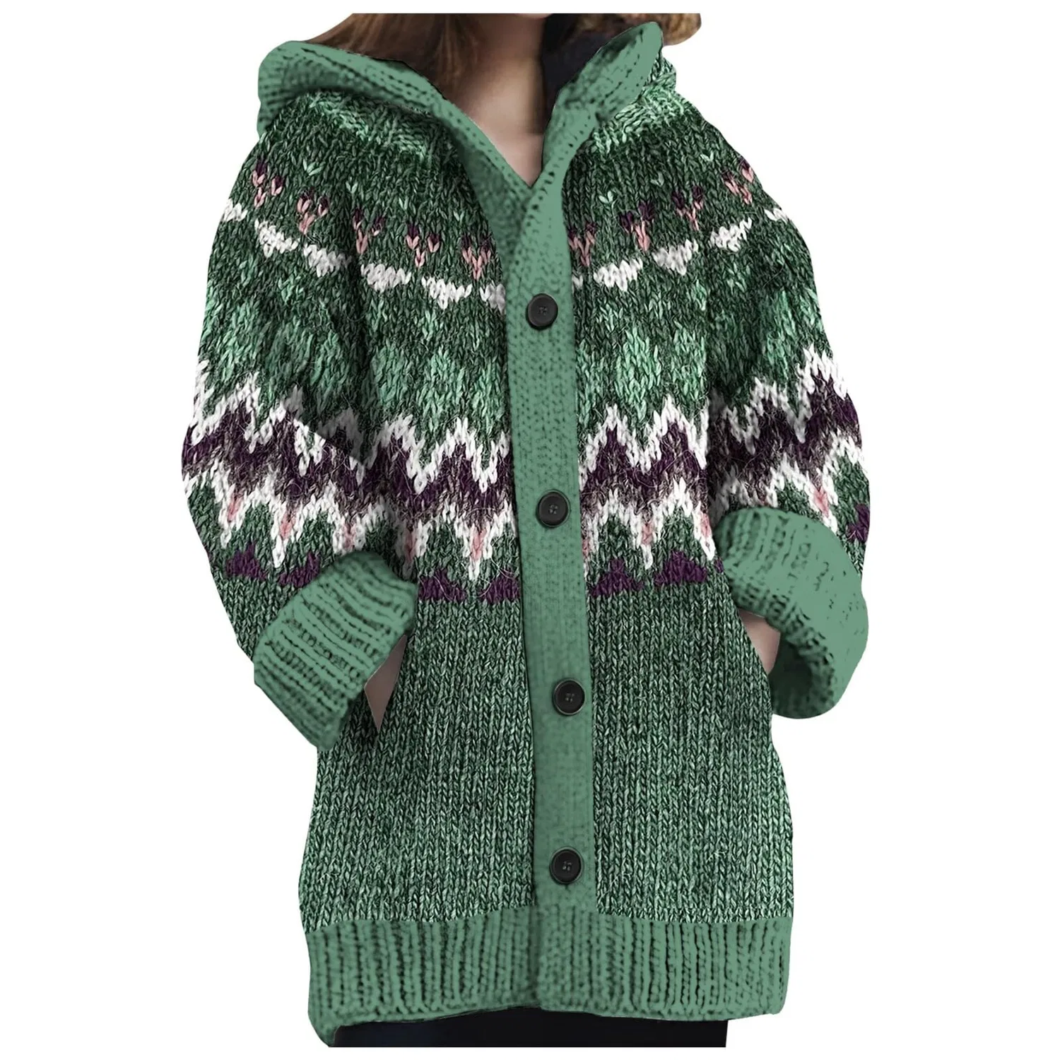 Женское пальто с капюшоном и карманами, Casual Style, Verde