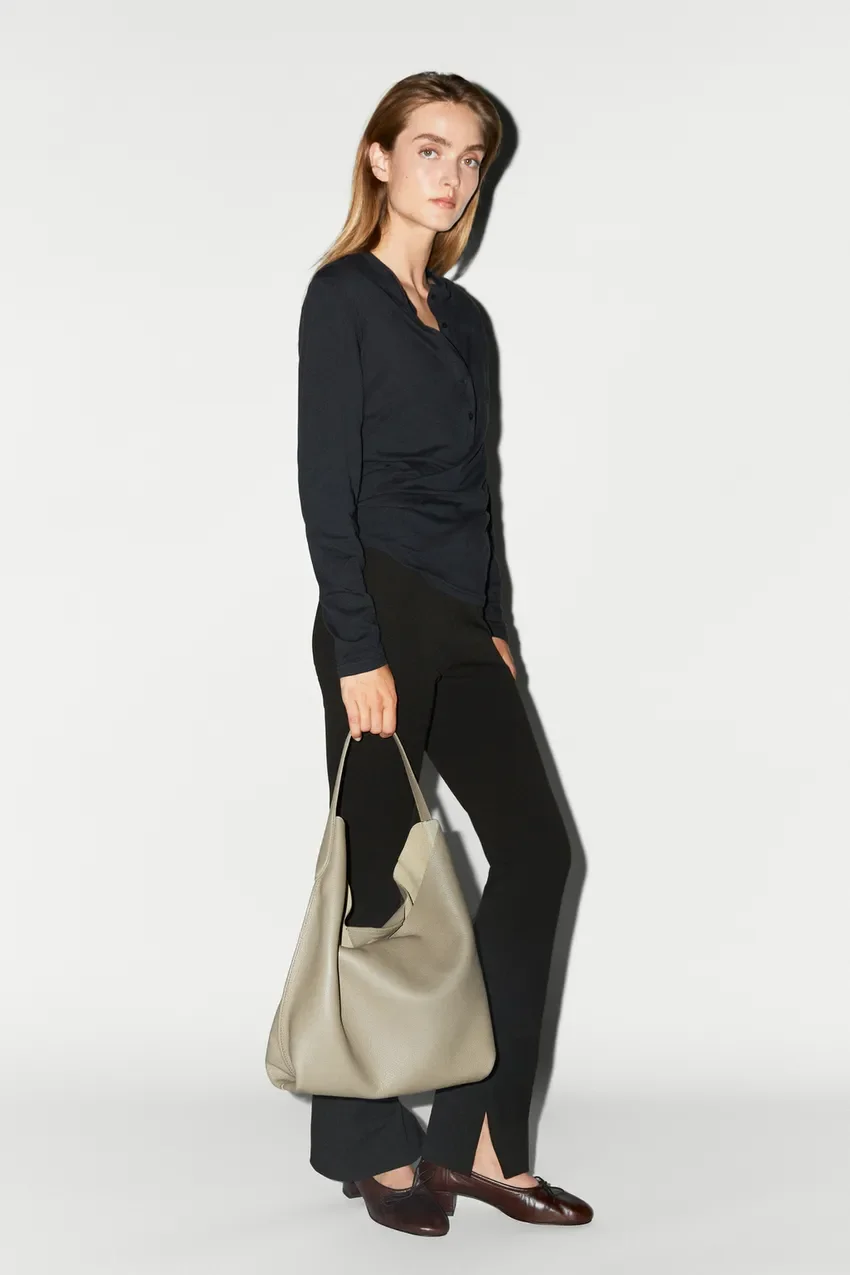 Лонгслив Massimo Dutti 100 % Cotton Baker, черный — фото 4