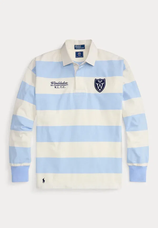 Футболка поло хлопковая Wimbledon vintage fit rugby shirt Polo Ralph Lauren, Office Blue/Deckwash White, белый/синий — фото 4