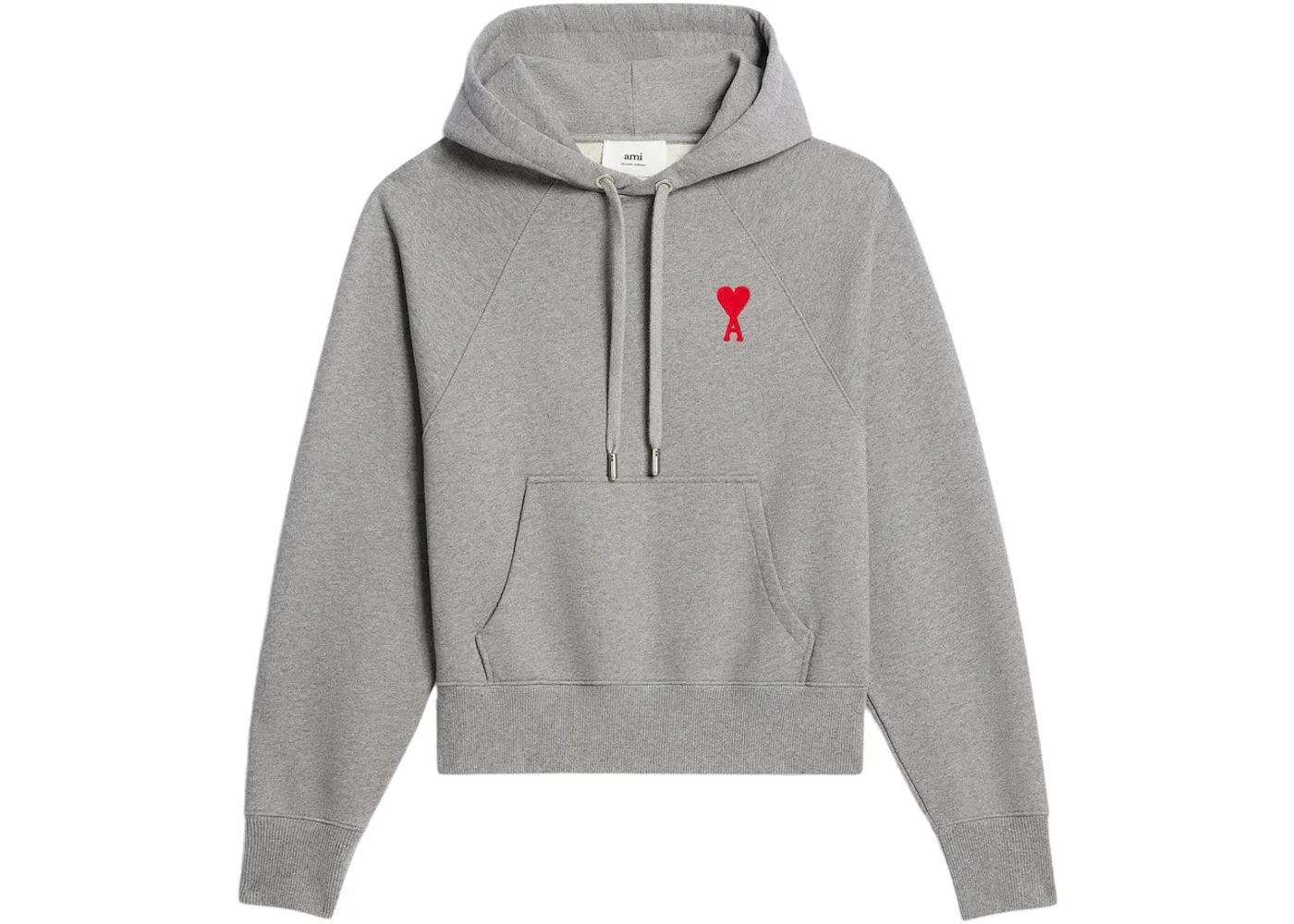 Мужской худи с длинным рукавом Ami Paris Ami de Coeur Heavy Fleece Small S Heart Popover Boxy Fit Hoodie, Heather Grey/Red