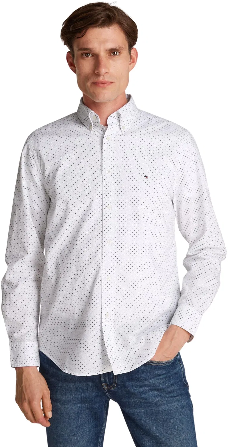 Мужская рубашка с принтом в горошек Tommy Hilfiger, White (Optic White / Navy Dot)