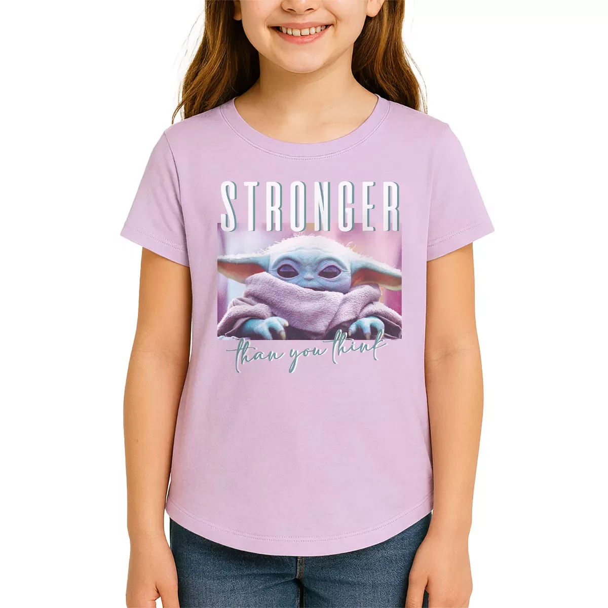 Детское футболка для девочек с принтом Baby Yoda Stronger Than You Think Star Wars, Periwinkle
