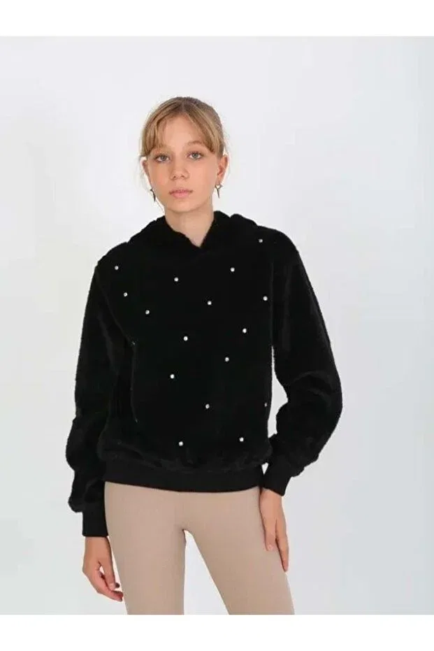 Детское худи для девочек с капюшоном из плюша Marions, Black