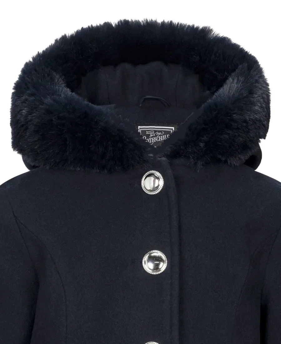 Пальто для девочки с капюшоном и меховой отделкой S Rothschild & CO, Dark Navy — фото 3