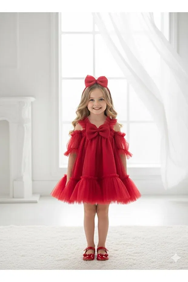 Детское платье из фатина с принтом Biya Baby, Red