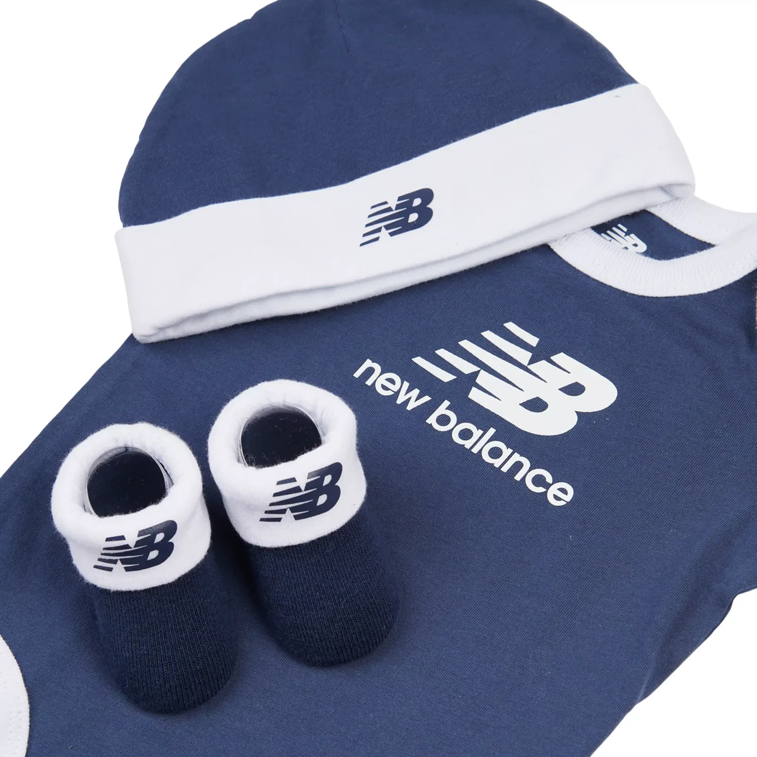 Детский комплект из боди, пинеток и шапочки с коротким рукавом Stacked Logo New Balance, Nb Navy — фото 2