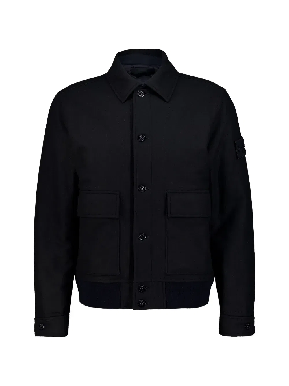 Шерстяная куртка на пуговицах с нашивкой-логотипом Stone Island, синий